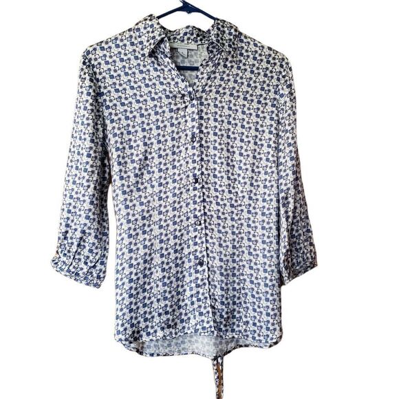 Dressbarn Button Blouse Geometric Collared Tie Belt - Picture 3 of 8